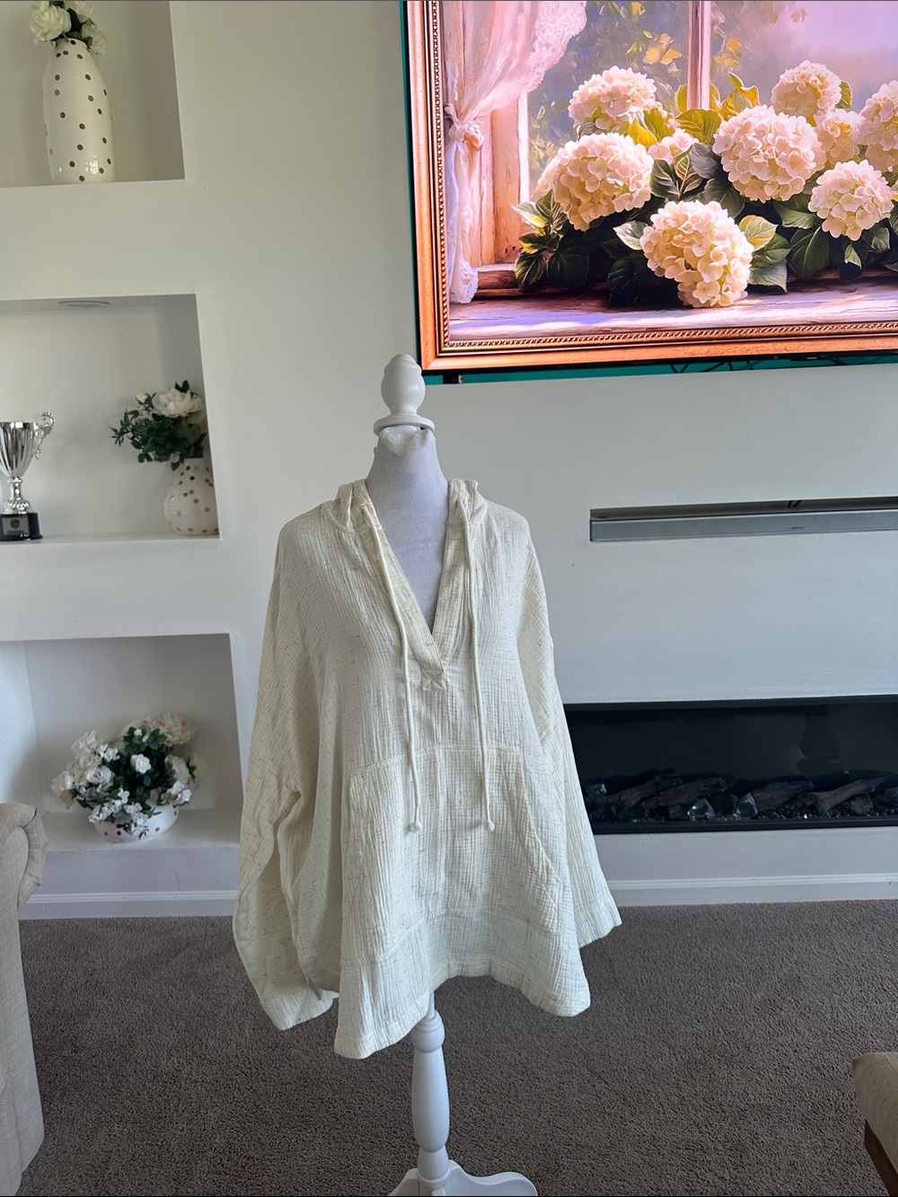 Lou&grey Light Cream Hooded Cotton Gauze Pullover Sweater